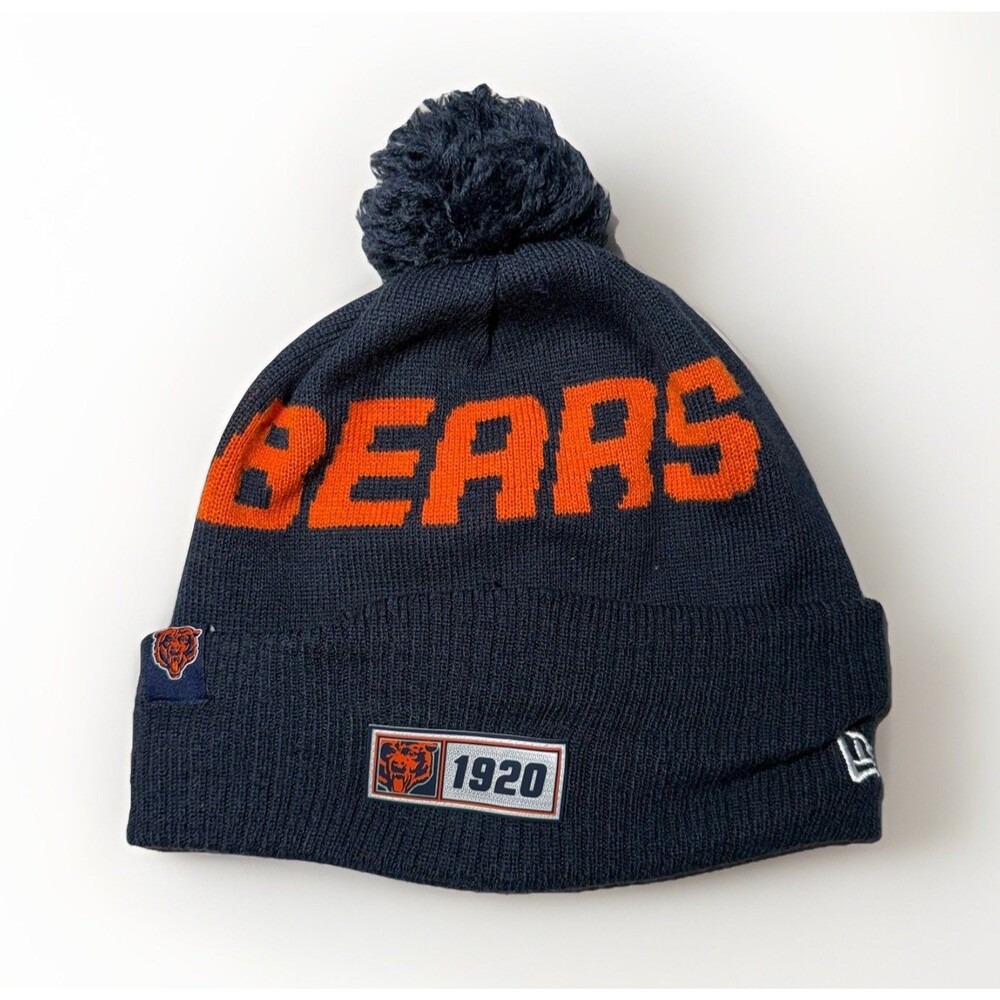 Chicago Bears‎ Beanie New Era NFL Football Pom Knit Hat Cap Navy Blue & Orange